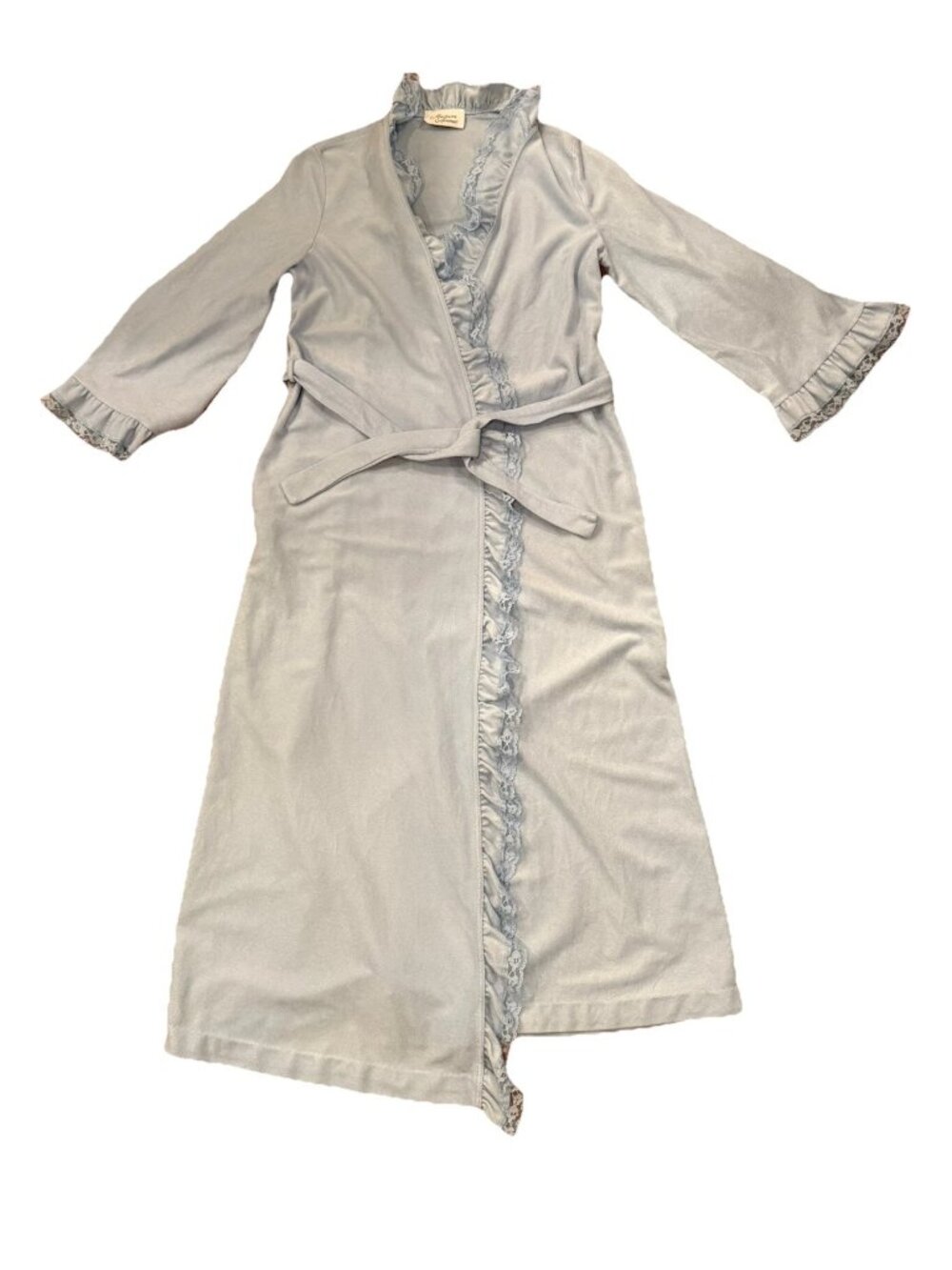 Vintage Madison Avenue Women's Fleece Robe Housecoat Long Blue Lace Ruffle Med